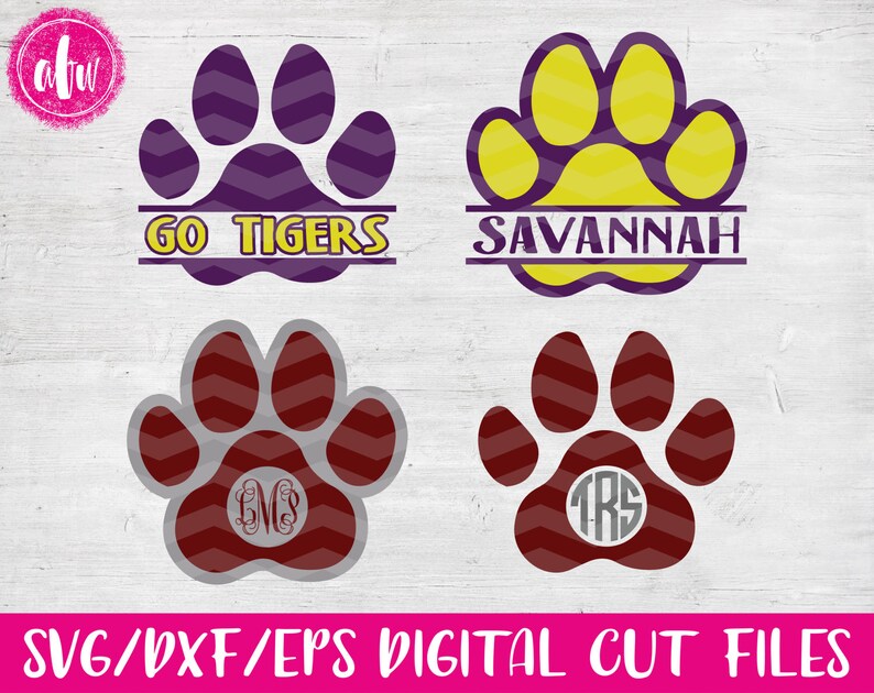 Download Split & Monogram Paw Print SVG DXF EPS Cut Files | Etsy