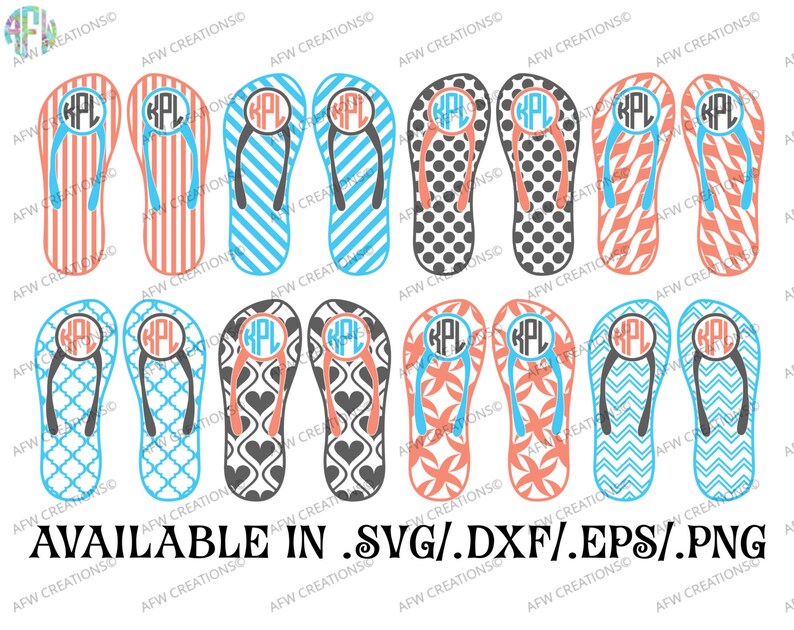 Download Digital Cut Files Monogram Flip Flops 2 SVG DXF EPS | Etsy