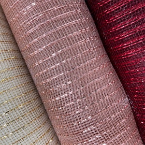 Ships Free Over 35 in US - Set of 3 Deco Poly Mesh Metallic Ribbon Rolls, 10" x 10 Yards (Rose Gold, Burgundy, Cream)