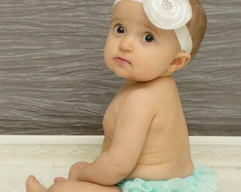 White headband, Baby Girl Headband, First Birthday, Photo Prop.