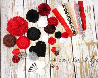 DIY Couture Headband Kit Red, Brown, Cream & Black Baby Shower Game Kit, DIY Headbands, Baby Headbands