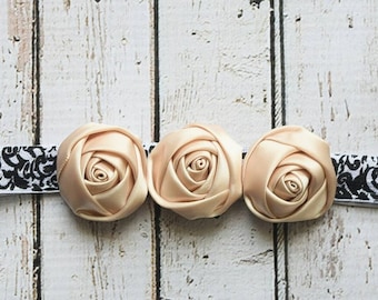 Cream Rose Headband, Newborn Headband, Adult Headband, Photo Prop Vintage Headband