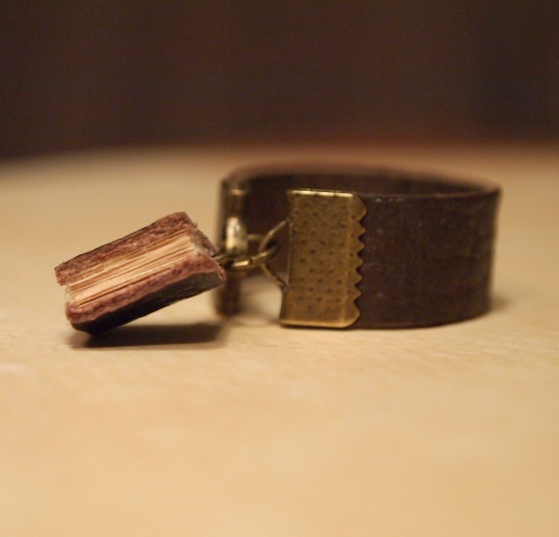 Custom Tiny Leather Book Ring With Your Cover Sz 416 Etsy