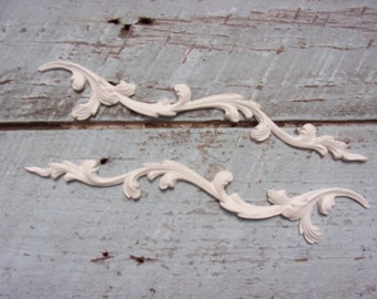 wooden furniture and mixed media mouldings WoodUbend #364/&365 Pair of floral vintage scroll furniture appliqu\u00e9 mouldings