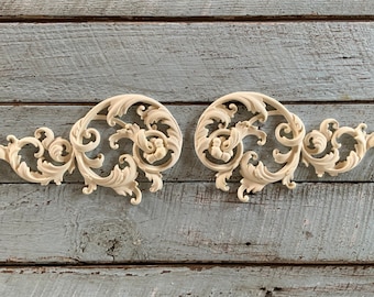 Furniture Appliques FLORAL SCROLLS Pair / Large Onlays Mouldings