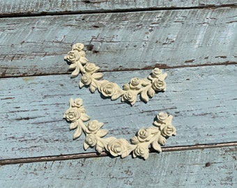 ROSES SWAGS / Rose Garland Furniture Appliques Onlays Mouldings 2 pc / FLEXIBLE!