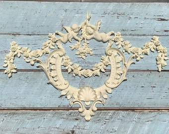 ANGEL WINGS CHERUBS Furniture Appliques Architectural Onlays Mouldings Flexible /Large Center!