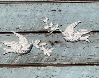 BIRDS & FLORAL Pair Furniture Appliques Onlays  Architectural Mouldings FLEXIBLE!