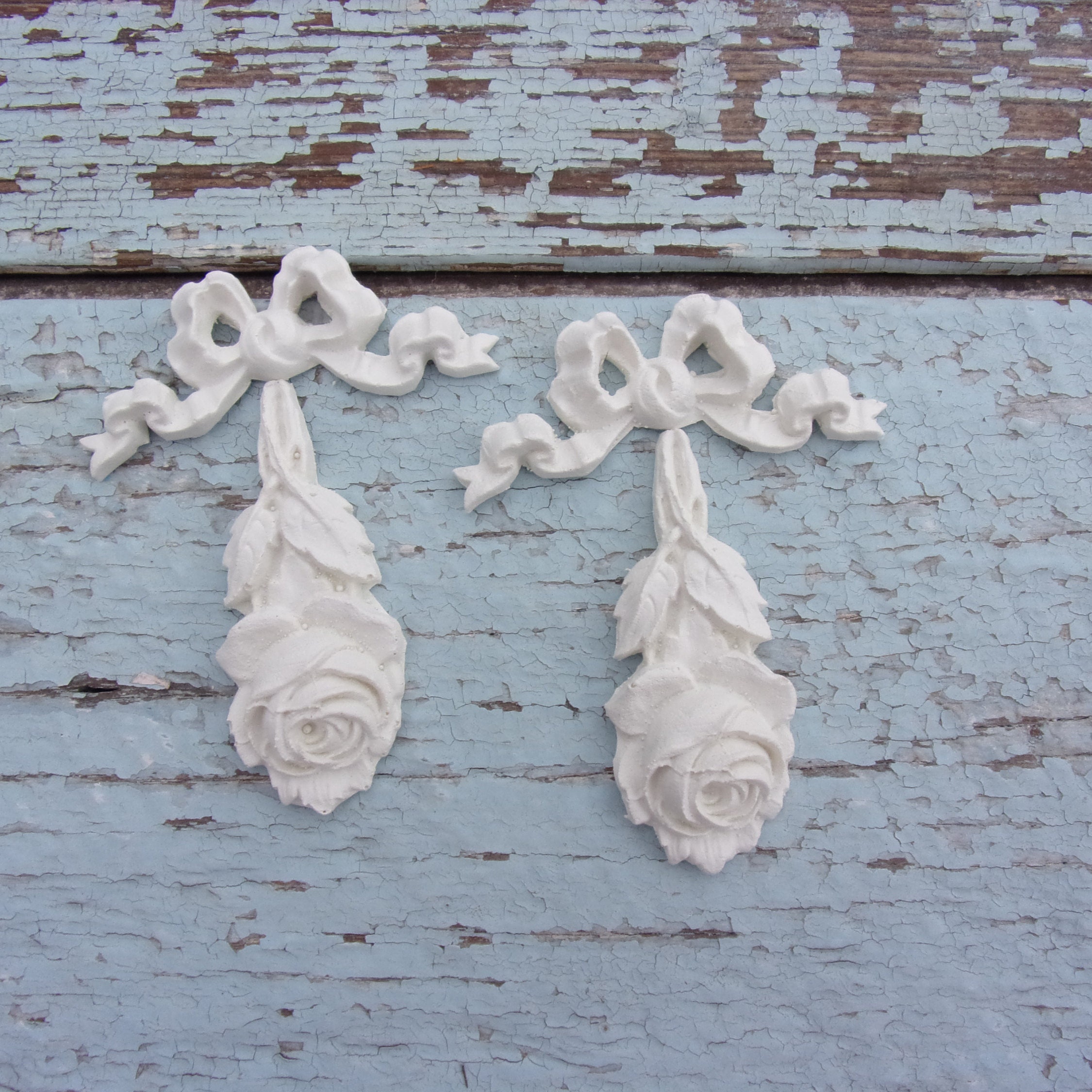 New Shabby Chic Rose Floral Drops Pair Furniture Applique Architectural 