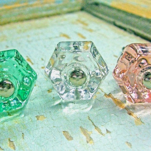 Shabby Chic Glass Knobs *VINTAGE Furniture Knobs  * Shabby chic