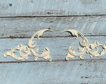 Furniture Appliques LARGE LEAFY Scrolls Flexible 2 PC  Architectural mouldings trims