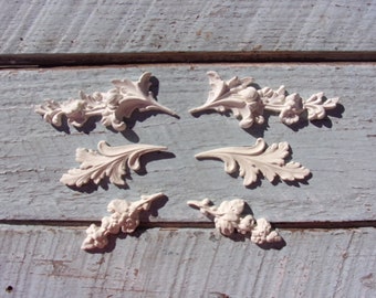 FURNITURE APPLIQUES Shabby Chic Rose Leaves Furniture Onlays Mouldings / Handmade Vintage Architectural choice