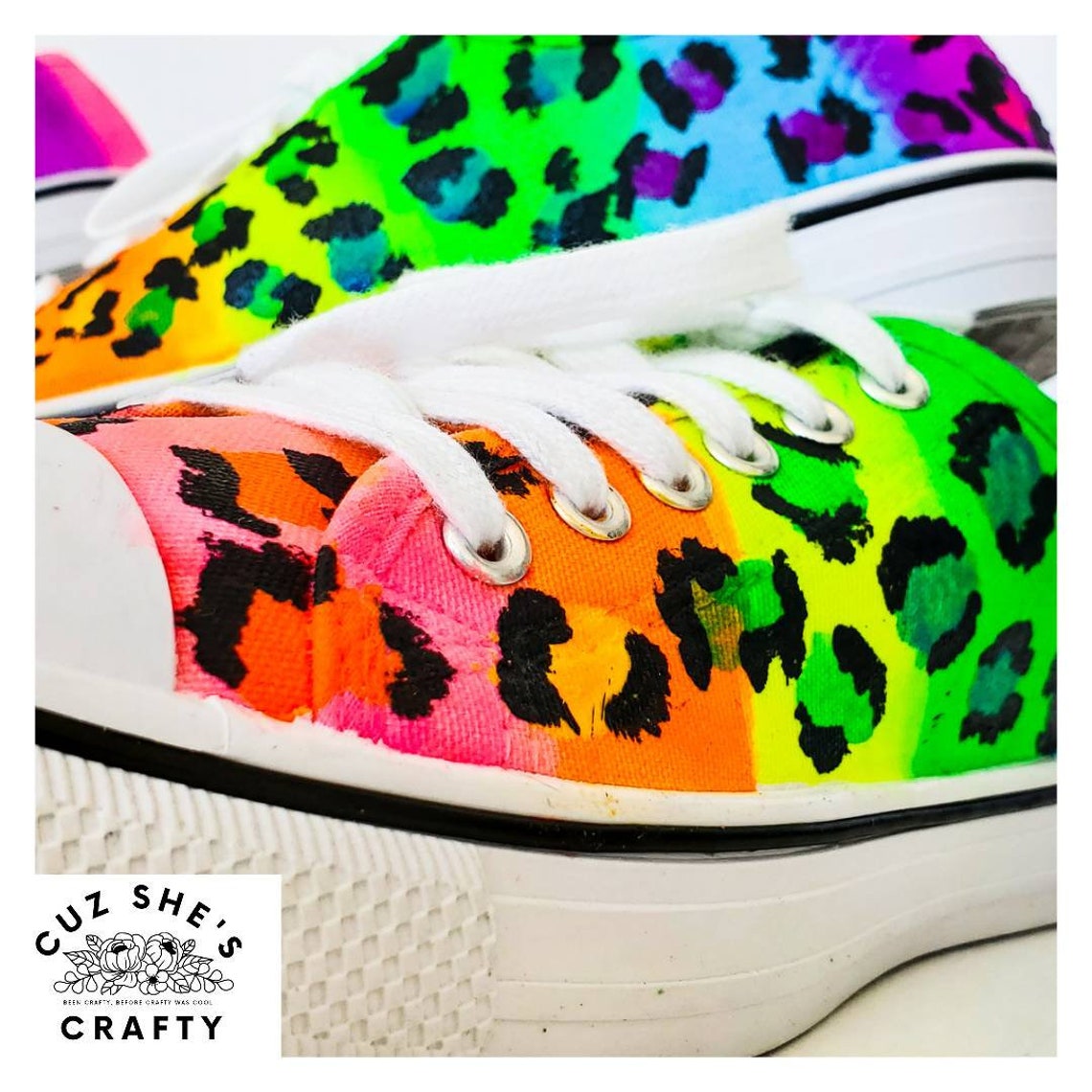 Lisa Frank Inspired Neon Rainbow Cheetah Print Sneakers | Etsy
