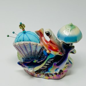 Vintage Ceramic Ocean Vase Pincushion - Gift for sew-er - Gift for Quilter - Pincushion Gift - Gift for Teacher - Salt Cellar Pincushion