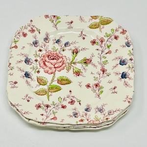 Johnson Brothers Vintage Rose Chintz 7 1/2&quot; Square Salad Plates Set (4) Made In England