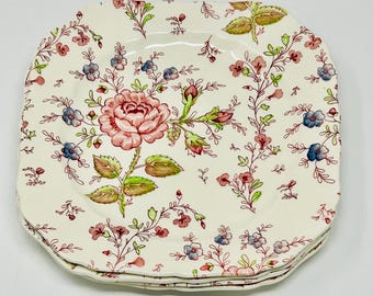 Johnson Brothers Vintage Rose Chintz 7 1/2&quot; Square Salad Plates Set (4) Made In England