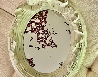 Vintage Antique Cream Oval Mirror with Bow