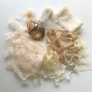 Beige Lace Lot - Doll Craft Lace - Craft Lace - Purple Lace - French Lace - Victorian Lace - Antique Lace - Lace Destash - Lace Stash Lot