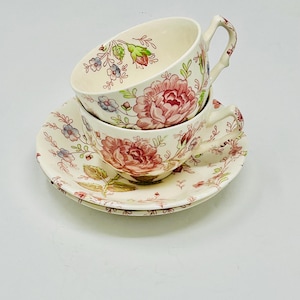 Johnson Brothers Vintage  Rose Chintz Tea Cup and Saucer Set English Ironstone China