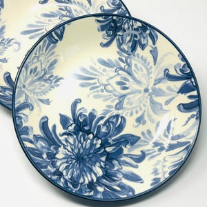 CMG Ceramicas Blue Floral Pasta Bowls Handmade in Portugal 9.5inch