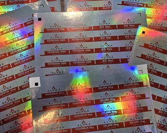 Holographic Peptide Vial Labels | 30 Waterproof Stickers (2x1 in)