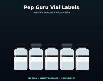 Minimal Printable Peptide Vial Labels PDF | Pep Guru Vial Label Template | Semaglutide, Tirzepatide, BPC-157