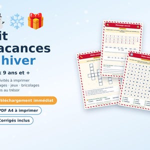 Kit vacances d'hiver 9 ans et + à imprimer PDF | 15 activités mots croisés énigmes message secret quiz logique