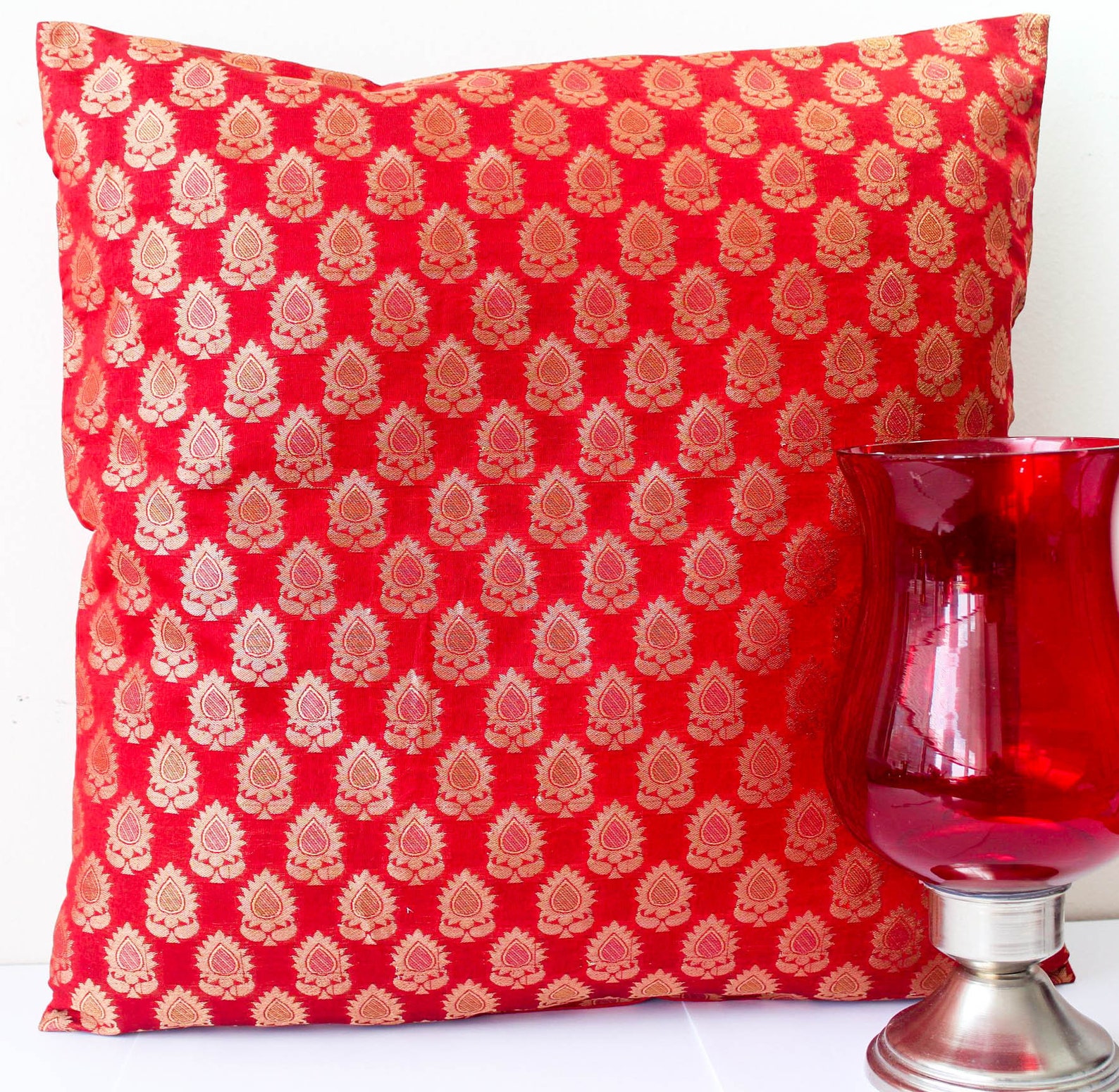 Red Pillow Throw Pillow Red Bedding Red Decor Brocade Pillow Etsy