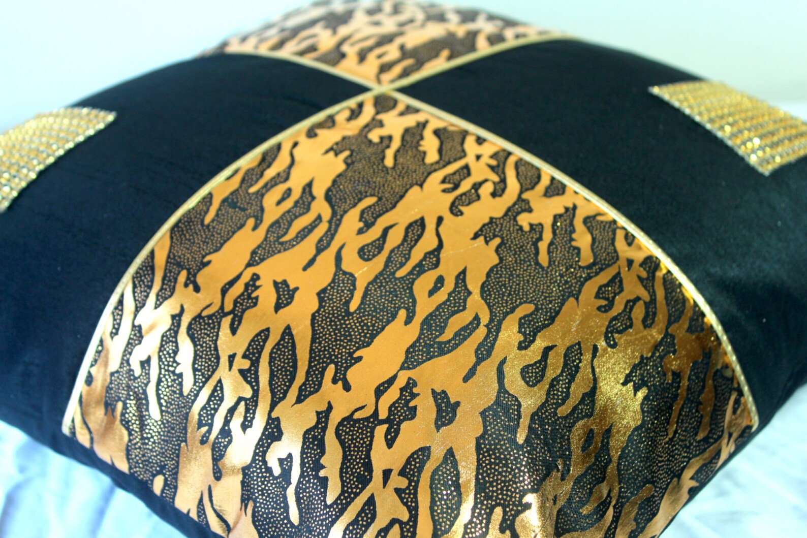 Black and Gold Throw Pillow Gold Pillow Cover Shimmer Abstract Etsy