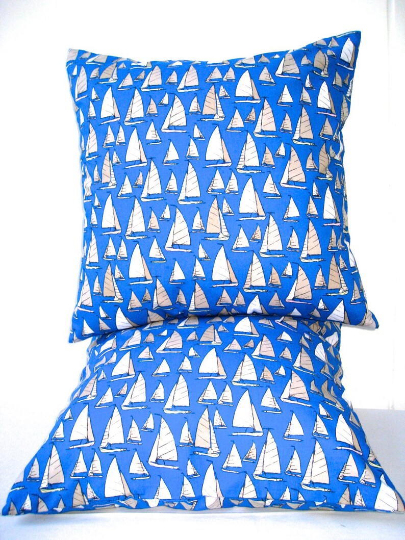 Blue Throw Pillow Sail Boat Pillow Cover Throw Pillow Etsy