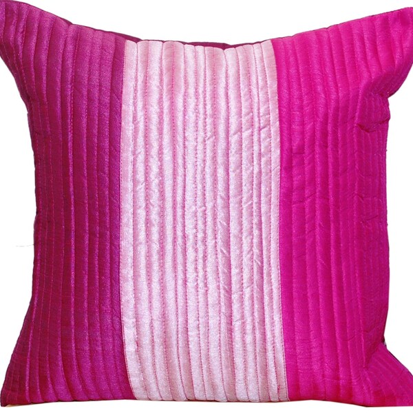 Throw Pillow Cover, Pink Throw Pillow, Decorative, Quilted, Throw Pillow, Bright, Fuchsia, Magenta, Hot Pink, Cushion Cover- 'Pink Bouquet'