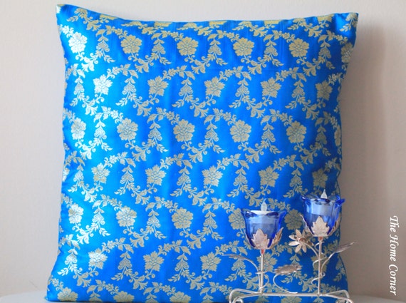 Sari Pillow Cover Blue Throw Pillow Decorative Throw Etsy