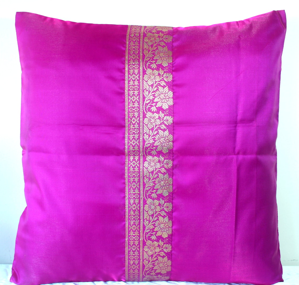 Pink Pillow Cover Pink Throw Pillow Indian Sari Pillow Sari Etsy