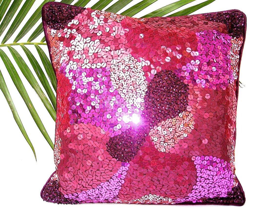 Pink Sequin Pillow Plum Throw Pillow Pink Cushion Decorative Etsy