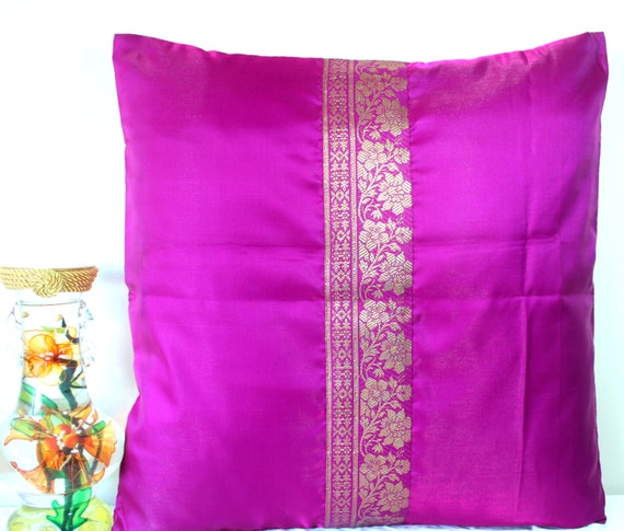 Pink Pillow Cover Pink Throw Pillow Indian Sari Pillow Sari Etsy