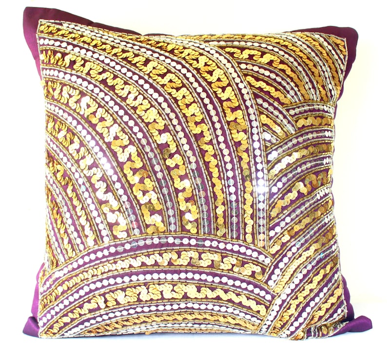 Sequins Pillow Cover Dark Purple Pillow Plum Throw Pillow Etsy
