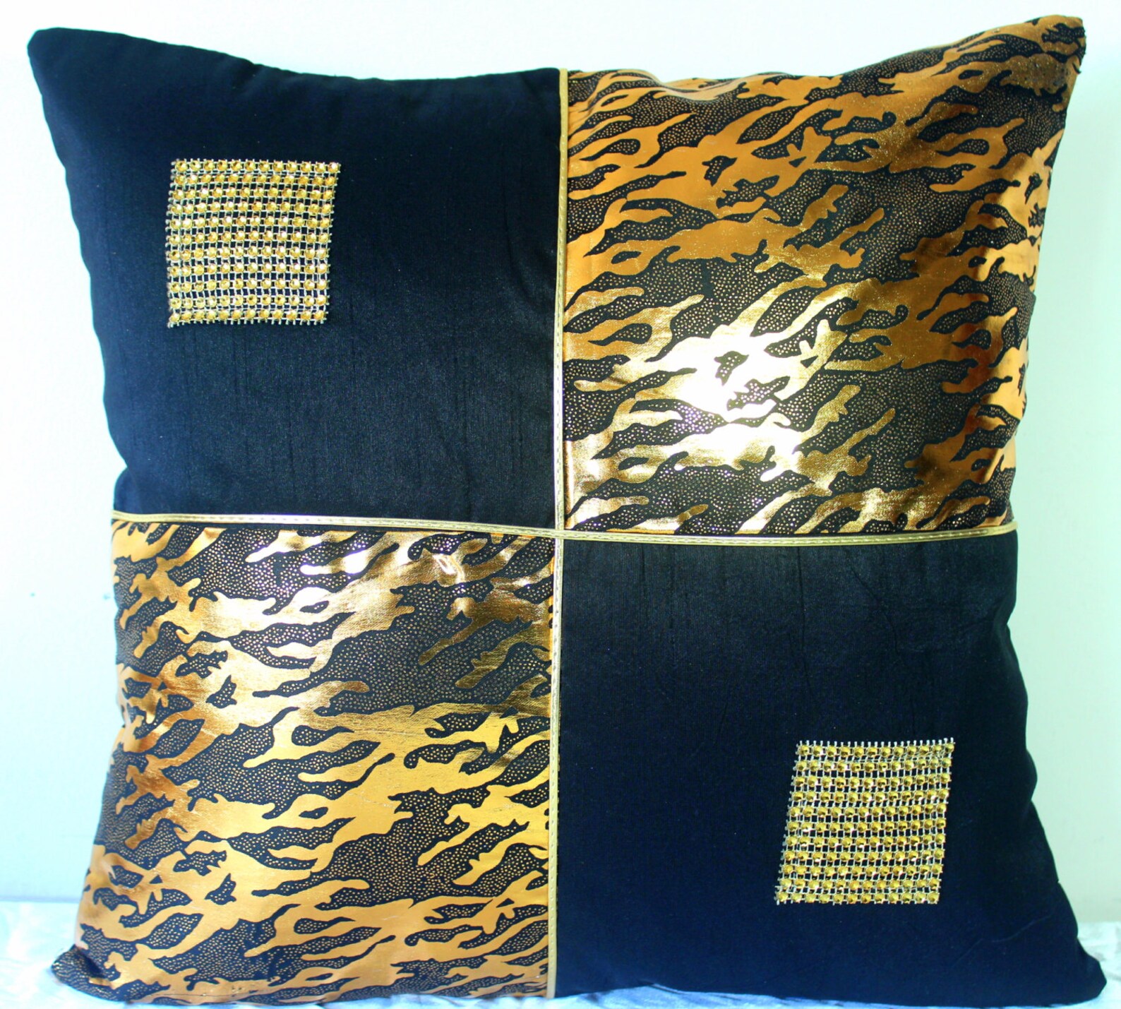 Black and Gold Throw Pillow Gold Pillow Cover Shimmer Abstract Etsy