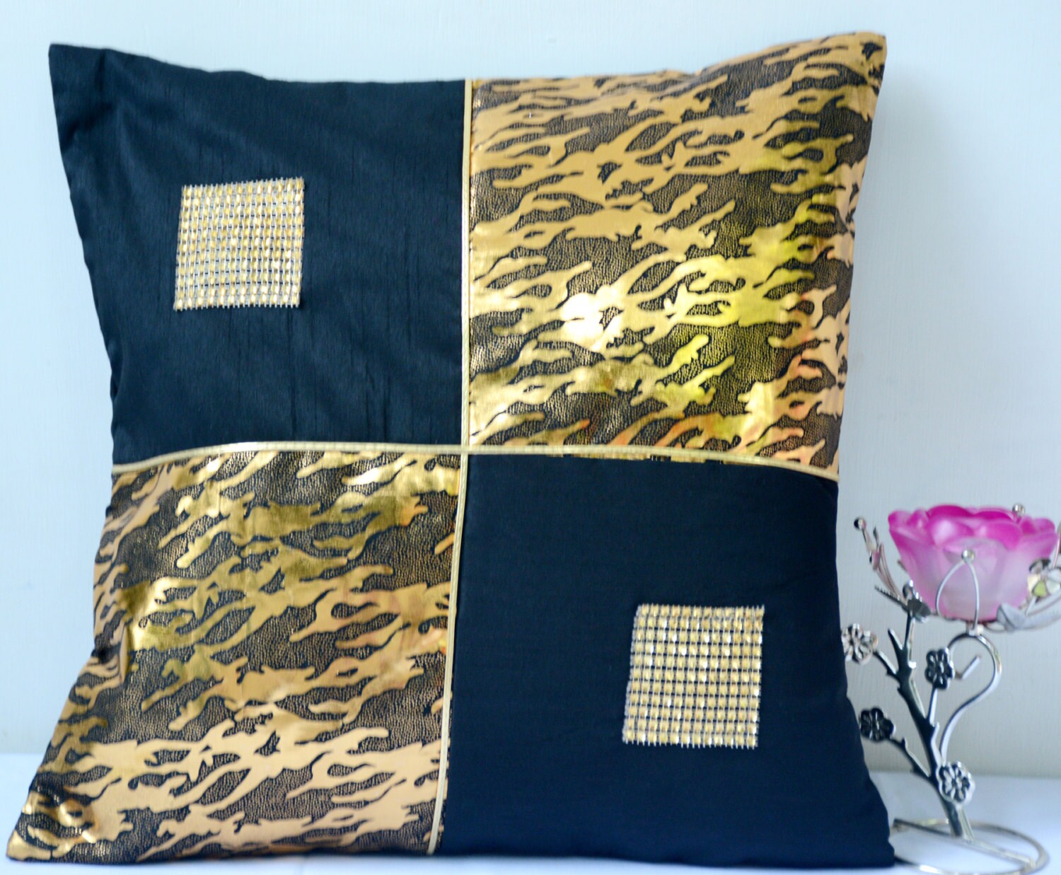 Black and Gold Throw Pillow Gold Pillow Cover Shimmer Abstract Etsy