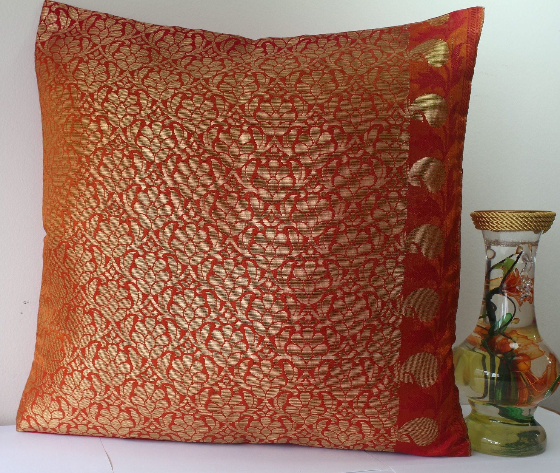 Bright Orange Pillow Orange Red Throw Pillow Orange Decor Silk Etsy