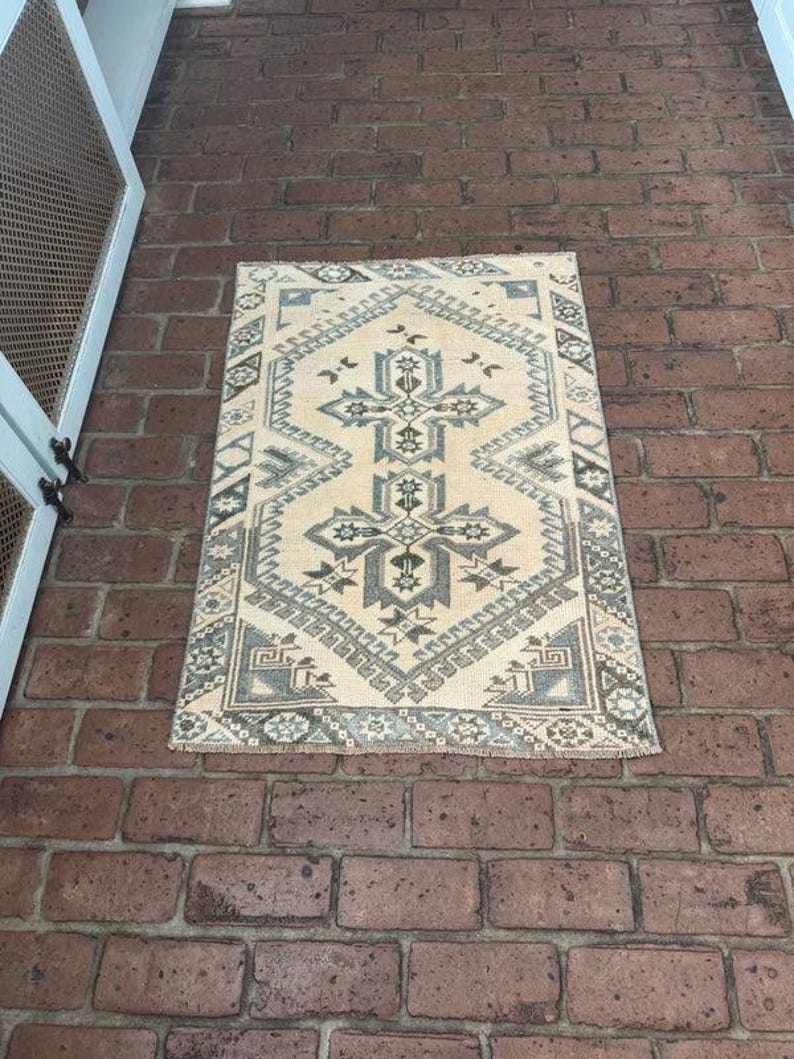 Soft Muted Blue Cream Wool Area Rug, Hand Knotted Vintage Style ...