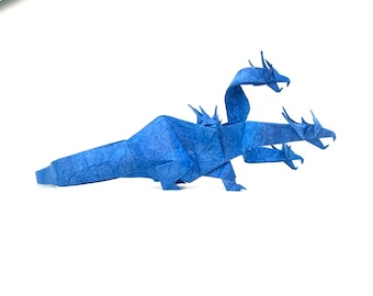 Three-Headed Dragon Blue Origami Paper Sculpture Premium / High-End