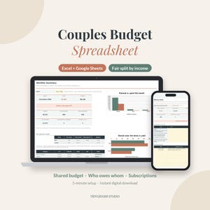 Planilha de orçamento para casais, divisão justa de renda, controle de contas (Excel e Planilhas Google)