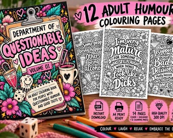 Funny Adult Colouring Book, Cheeky Sarcastic Quotes, Printable A4 PDF, Instant Download