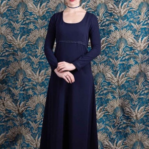 Abito lungo blu notte Ann Elliot, abito dal taglio impero, abito blu navy Jane Austen, orgoglio e pregiudizio, stile regency