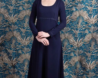 Abito lungo blu notte Ann Elliot, abito dal taglio impero, abito blu navy Jane Austen, orgoglio e pregiudizio, stile regency