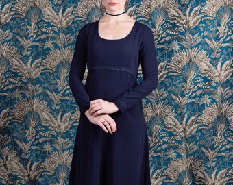 Size 36 long midnight blue dress, empire cut dress, Jane Austen navy blue dress, pride and prejudice, regency style, Ann Elliot
