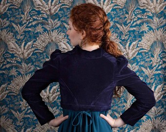 regency style velvet spencer/ midnight blue/ Jane Austen style jacket, Pride and Prejudice, Empire cut, Navy blue velvet bolero