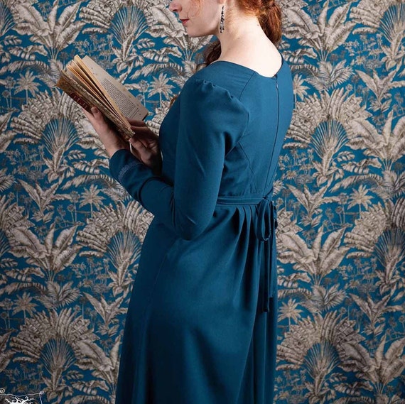long sleeve regency dress Regency Era Ivory Jacquard Corset Dress with Lace Long Sleeve