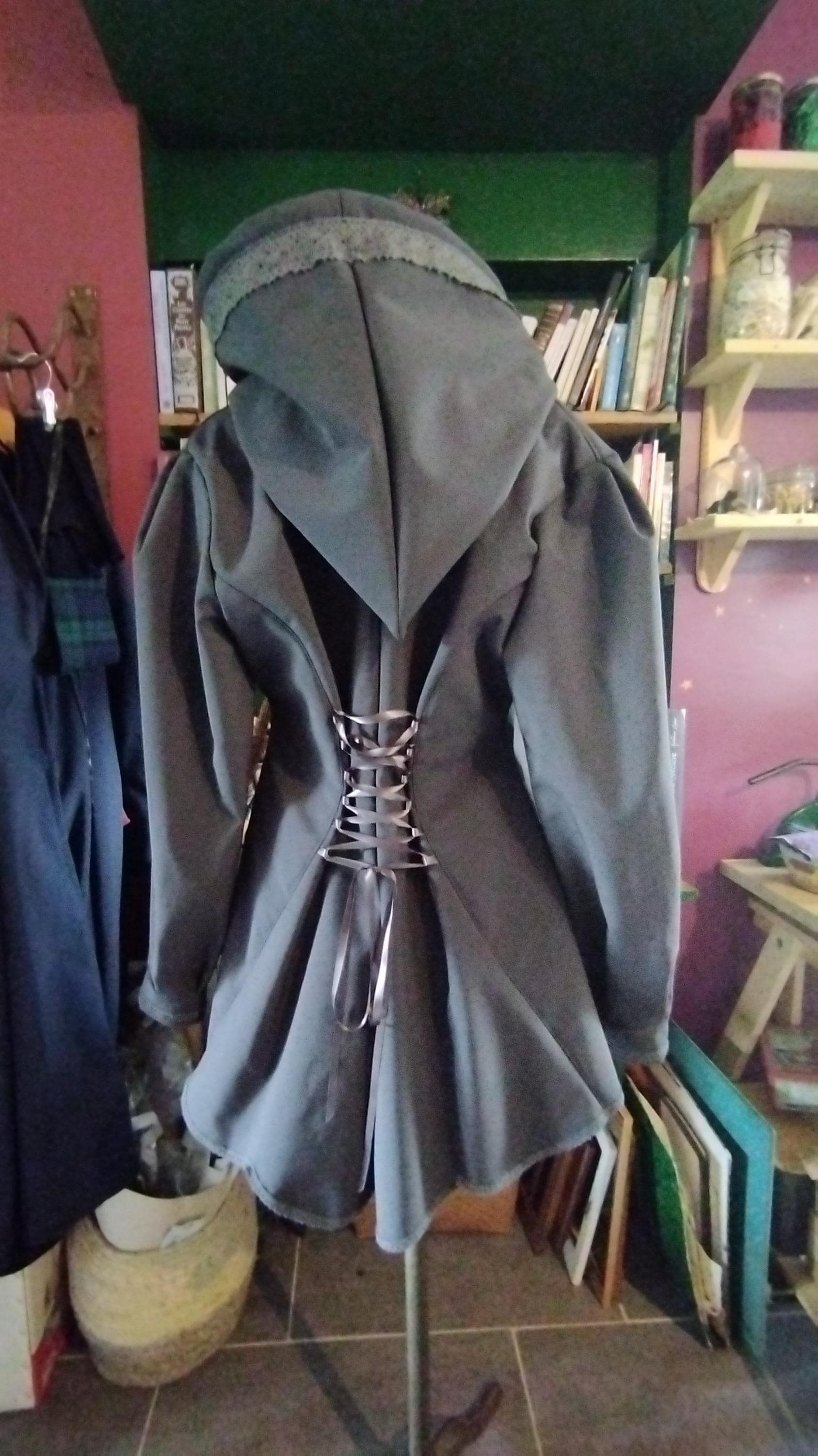 Black Witchy Gothic Raincoat/ Fairy Hood /fleece Interior/ Elf