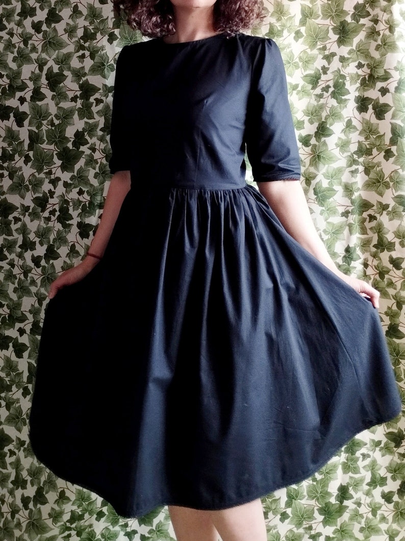 robe noir rétro/ robe 50's/ robe noire vintage/robe baby doll/ manches 3/4, robe witchy/ dark cottagecore image 5